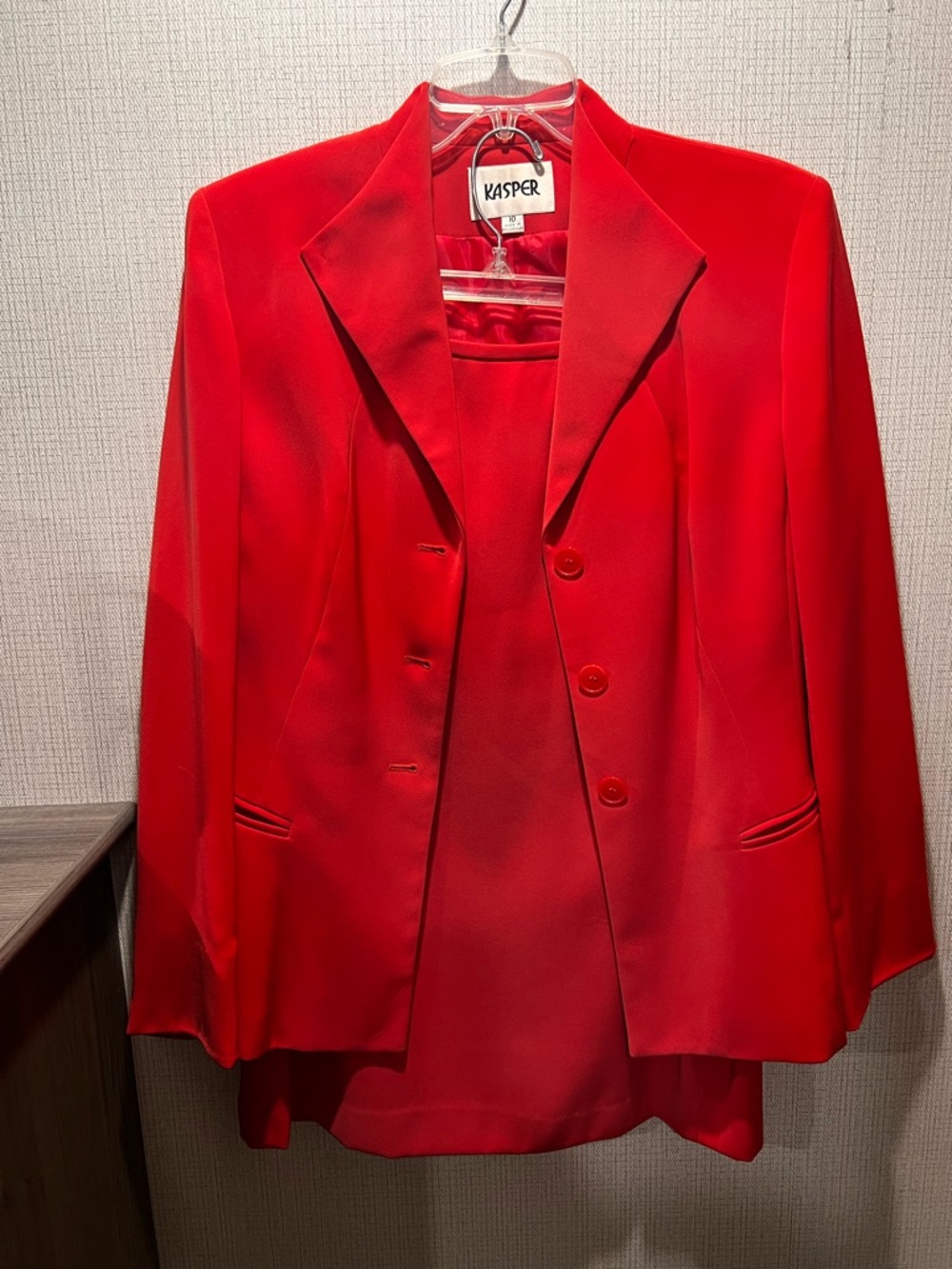 Vintage Kasper Red Skirt Suit Set Size 10 Career Church Formal Power